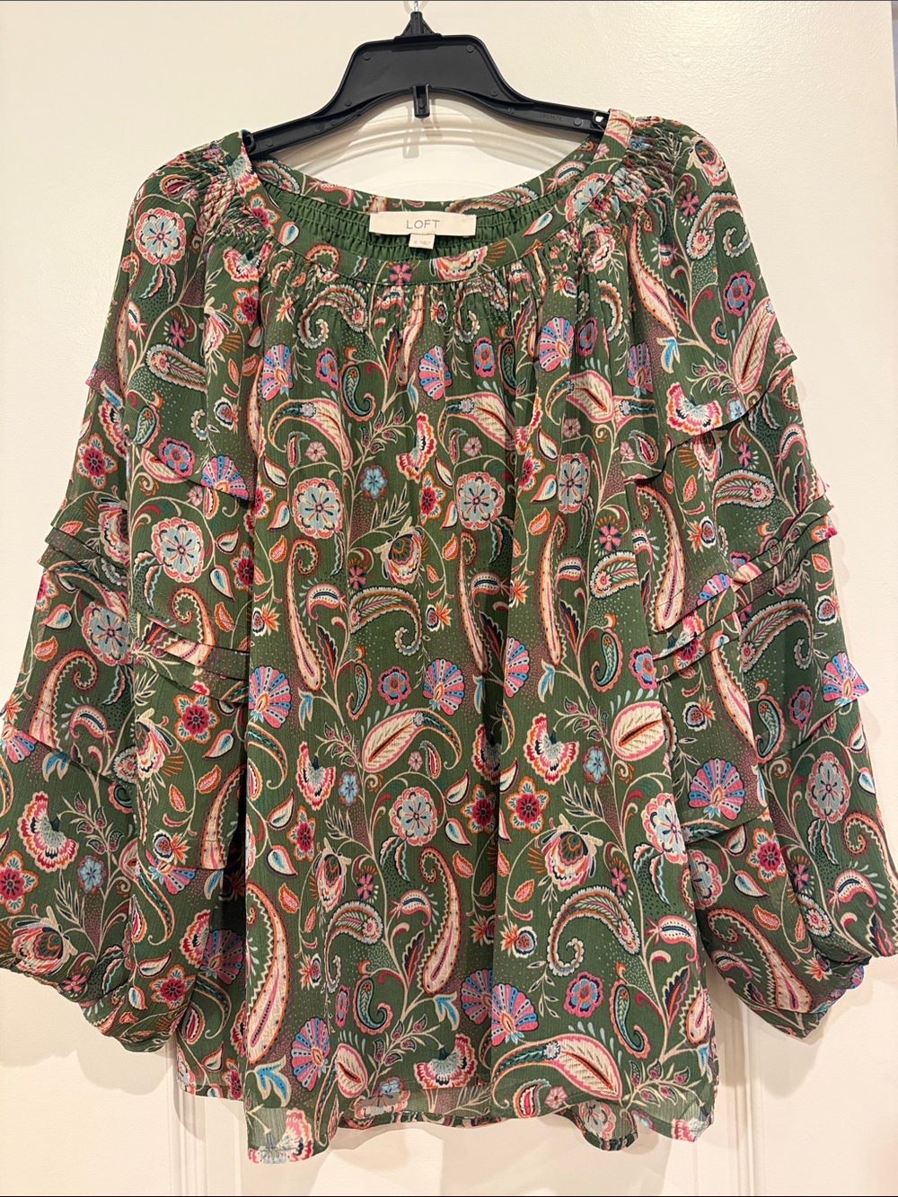 LOFT small Olive Green Paisley Peasant lined small